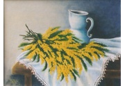 Mimosa su tovaglia - Olio su tela 40 x 30