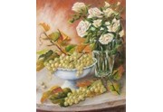 Alzatina con Uva e Rose in Vaso - Olio su tela 35 x 45