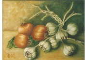 Cipolle ed agli -  olio su tela 35x25