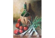 Fiasco Pomodori e Cipollotti - Olio su tela 30 x 40