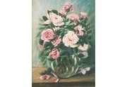 Rose in vaso di vetro - Olio su tela 35 x 50